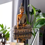 LITTON LANE Polystone Sitting Buddha Sculpture with Mirrored Accents and Bronze Finish thumbnail 7