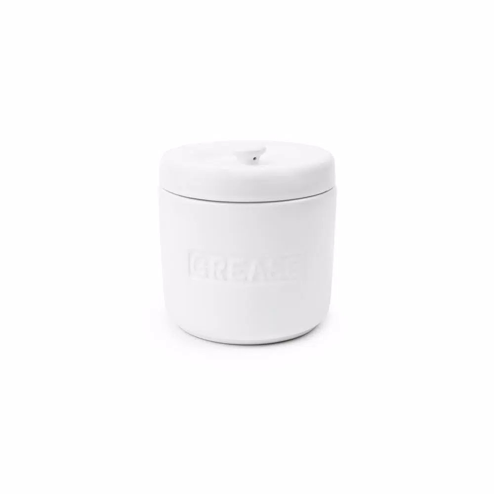 Fox Run White Porcelain Grease Container with Meshed Strainer and Lid
