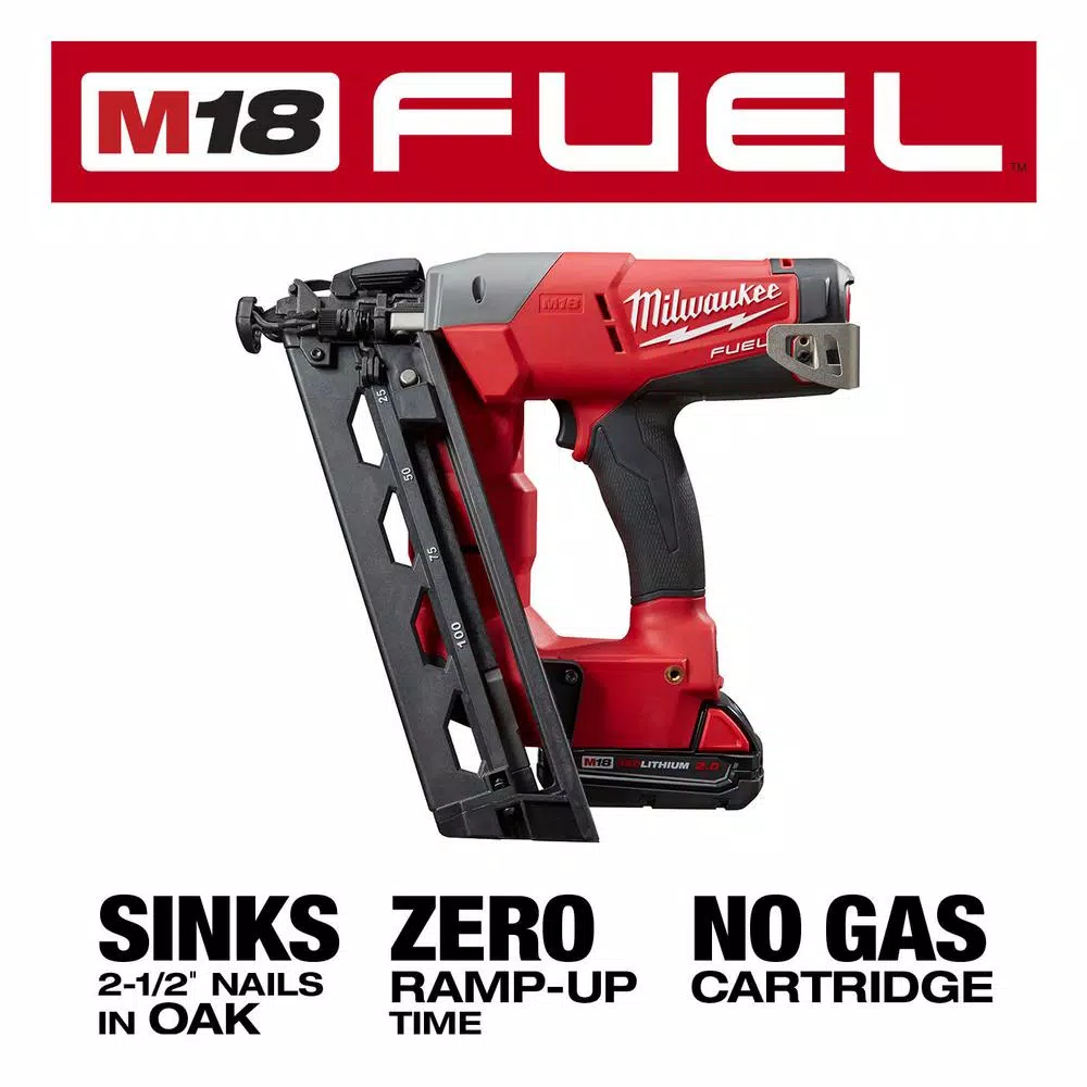 Milwaukee M18 FUEL 16-Gauge Angled Finish Nailer Kit with 2.0 Ah Battery, Charger & Bag
