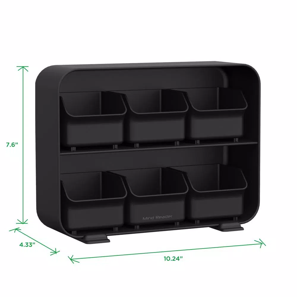 Mind Reader Clutch 6-Drawer Tea Bag Organizer Holder, 90-Bag Capacity, Black
