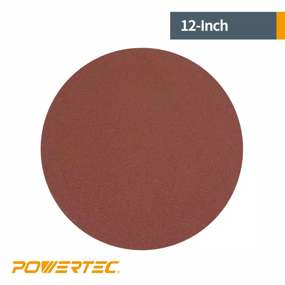 POWERTEC 12 in. 80 Grit Aluminum Oxide PSA Sanding Discs, 10-Pack