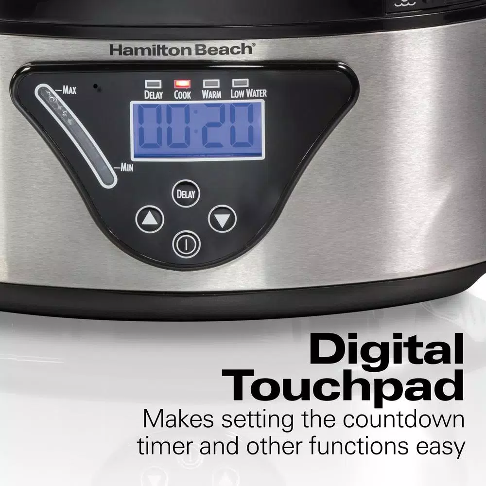 Hamilton Beach 22-Cup Digital Food Steamer and Rice Cooker, 5.5 Qt, Black