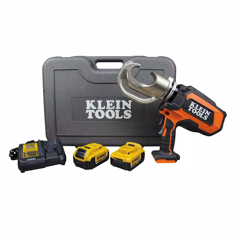 Klein Tools DeWALT 20V Cordless 12-Ton Battery-Operated Crimper Kit with Two 4 Ah Batteries, Charger, and Case