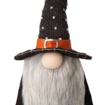 Glitzhome 28 in. Halloween Fabric Gnome Standing Decor with Posable Hat and Faux Fur Beard thumbnail 4