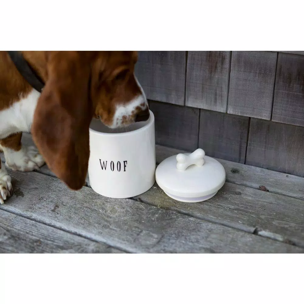 3R Studios Woof Metal Pet Toy and Food Storage Canisters with Bone Shaped Wood Handle, 2-Piece Set