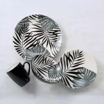 Thomson Pottery Palm Leaf 16-Piece Black Ceramic Stoneware Dinnerware Set, Service for 4 thumbnail 2