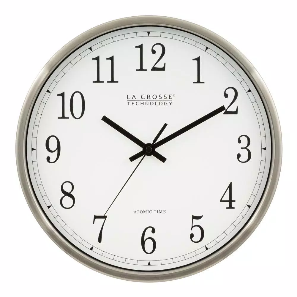 La Crosse Technology 12 in. Round Atomic Analog Wall Clock with Stainless Steel Frame
