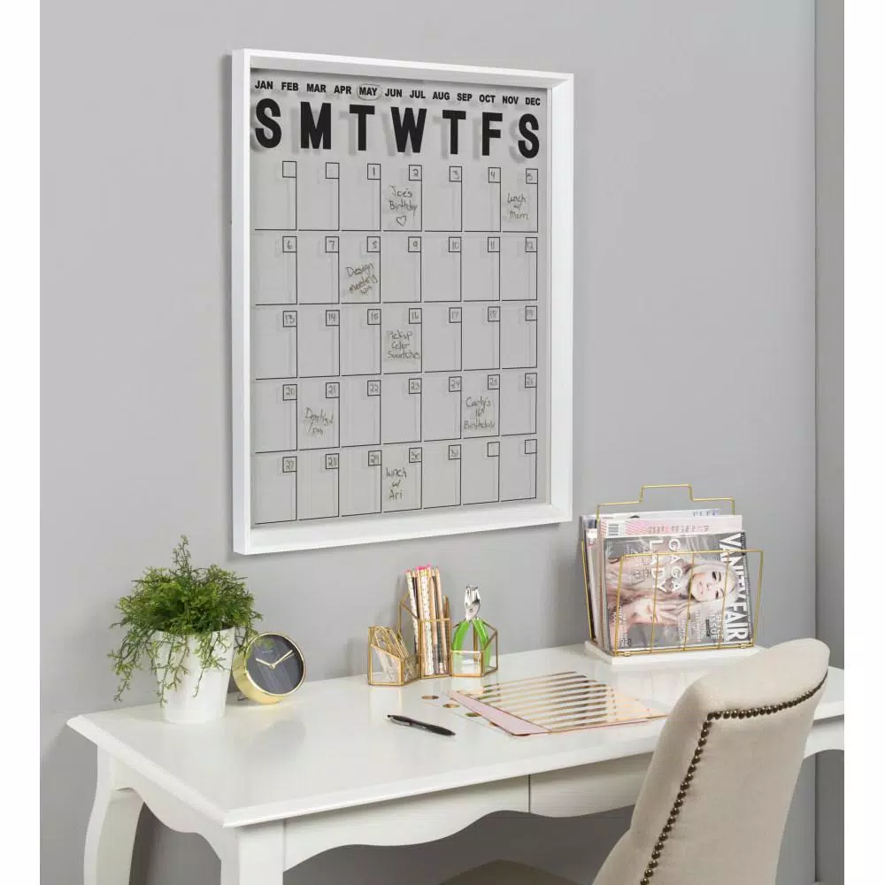 Kate and Laurel Calter White Acrylic Monthly Erasable Wall Calendar Memo Board