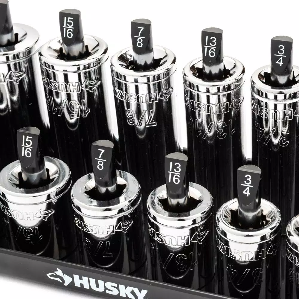 Husky 6-Piece SAE and Metric Socket Rack Set for 1/4 in., 3/8 in., and 1/2 in. Drives
