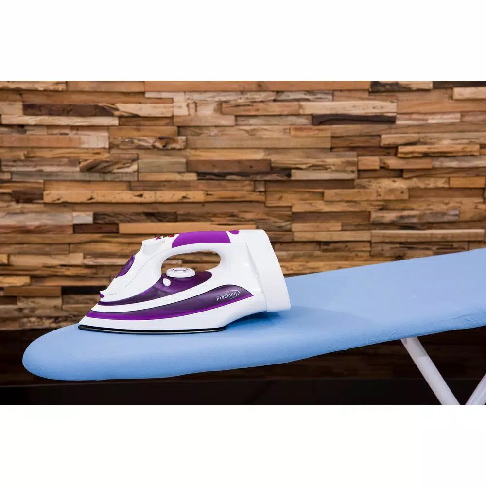 PREMIUM 1200W Steam and Dry Iron with Non-Stick Soleplate and Retractable Cord, White and Purple