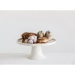 3R Studios White Stoneware Single-Tier Cake Stand with Multicolor Floral Design thumbnail 3