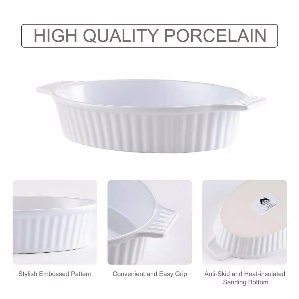 MALACASA 4-Piece White Oval Porcelain Bakeware Set, Ceramic Baking Dish Set for Oven and Microwave