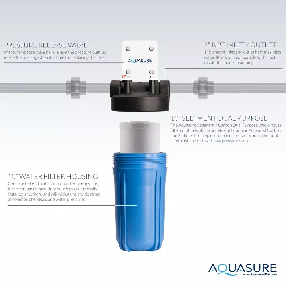 Aquasure Fortitude 25-Micron Dual Purpose Sediment and Carbon Whole House Water Filter, 10 in.