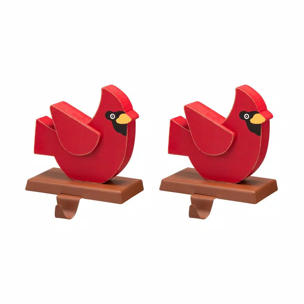 Glitzhome Red Cardinal Wooden and Metal Stocking Holder (2-Pack)
