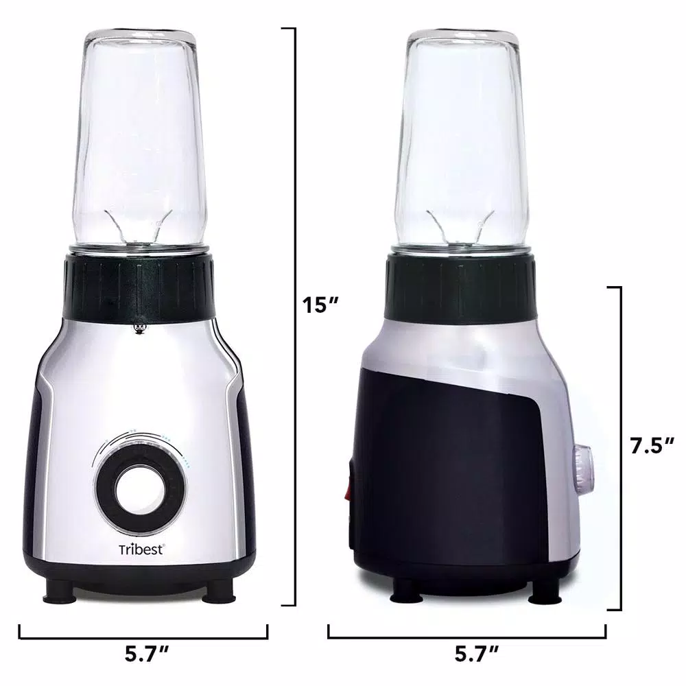 Tribest Glass Personal Blender, 42 oz. 4-Speed Chrome Electric Blender with Stainless Steel Blades
