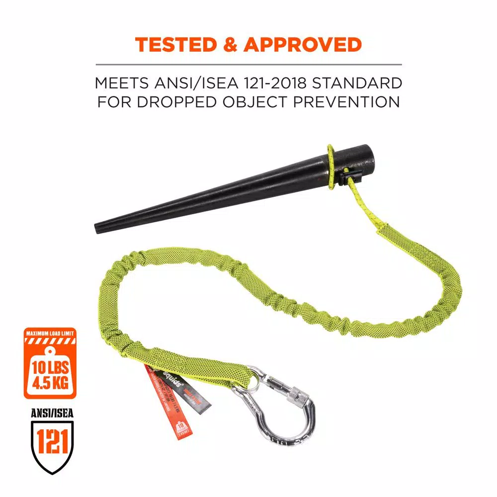 Ergodyne Squids 3100 Shock-Absorbing Tool Lanyard, Single Carabiner, Lime