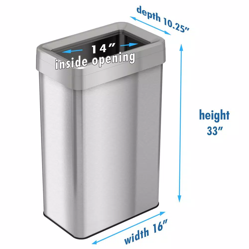 iTouchless 21 Gal. Stainless Steel Slim Rectangular Open Top Commercial Trash Can with Dual Deodorizer