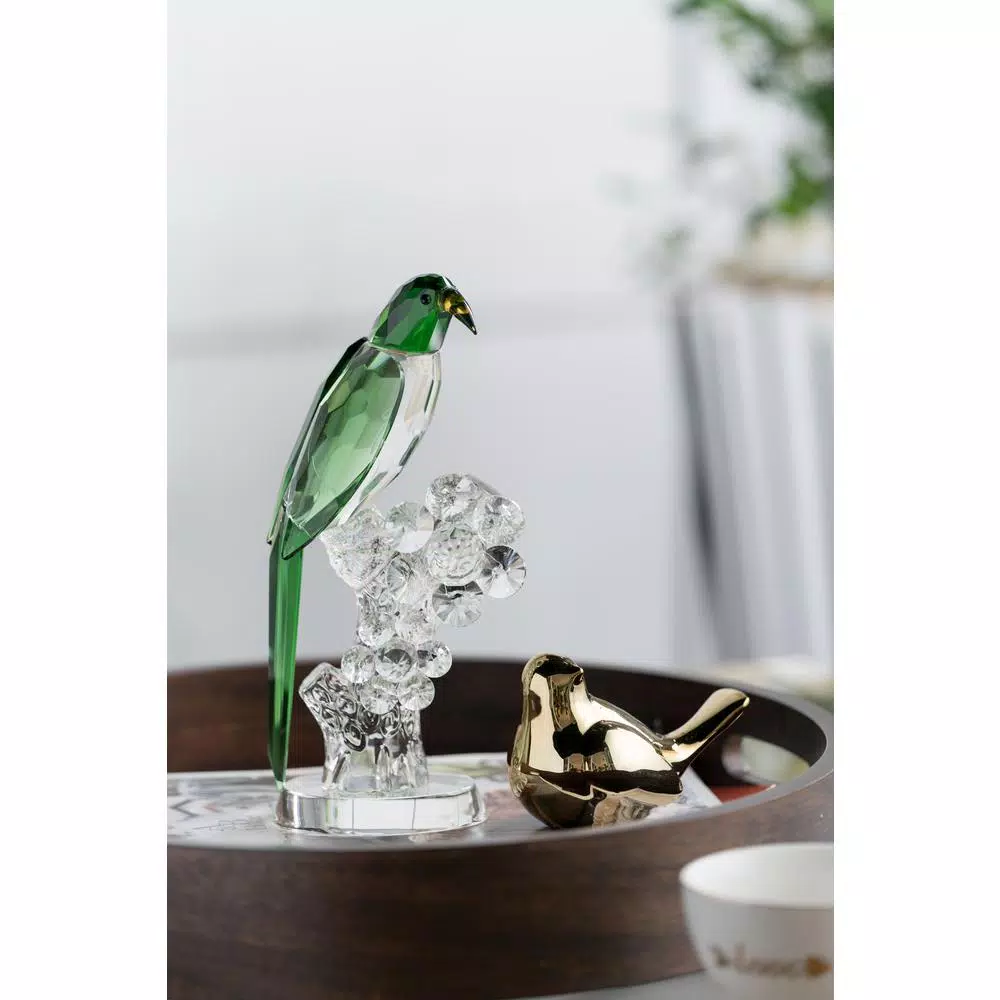 A & B Home Parrot Elegance Emerald Green Glass Parrot Sculpture with Cut Glass Base