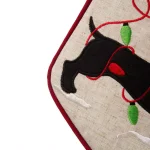 Glitzhome 21 in. Dachshund Fabric Christmas Stocking - White with Red Trim thumbnail 5