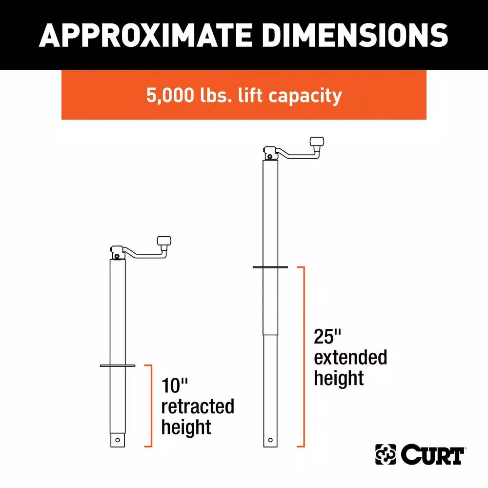 CURT A-Frame Trailer Jack with Top Handle, 5,000 lbs. Capacity, 15 in. Travel