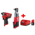 Milwaukee M12 FUEL 12V Cordless 1/2 in. Ratchet & 1/4 in. Hex Impact Driver Combo Kit with 2.0Ah Battery & Charger thumbnail 1