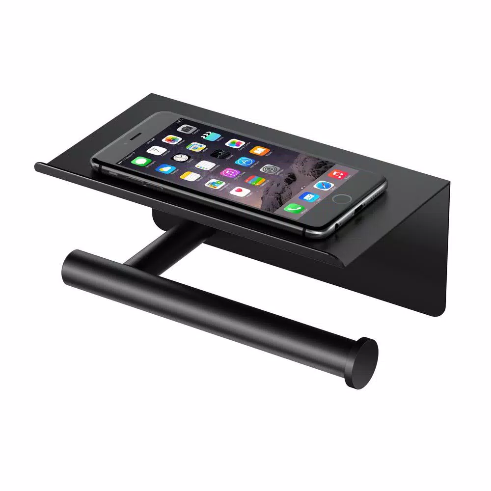 Gatco Latitude II Toilet Paper Holder with Shelf, Matte Black