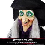 Haunted Hill Farm 6 ft. Animatronic Talking Witch with Broomstick Halloween Prop thumbnail 8