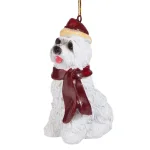 Design Toscano Maltese Dog Holiday Ornament Sculpture with Santa Hat and Red Scarf thumbnail 1