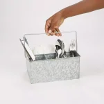 Mind Reader Silver Galvanized Steel Utensil Caddy - 3 Compartment Flatware & Condiment Organizer thumbnail 7