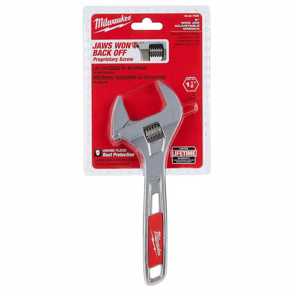 Milwaukee 8 in. Wide Jaw Adjustable Wrench, Parallel Jaw Design