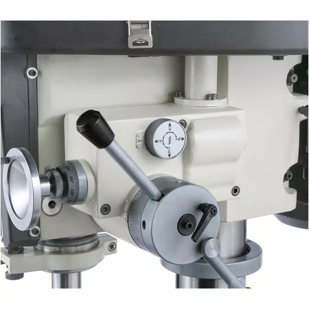 Grizzly Industrial Heavy-Duty Drill Press with Auto Downfeed, 2 HP Motor, 12 Speeds, R-8 Spindle