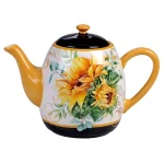 Certified International Sunflower Fields 40 oz. 4-Cup Multicolored Earthenware Teapot thumbnail 1