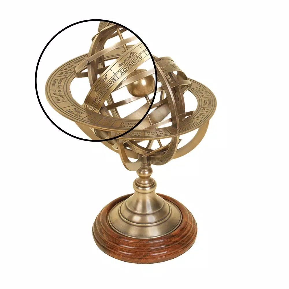 LITTON LANE Nautical Brass Armillary Sphere with Cherry Wood Finish Stand