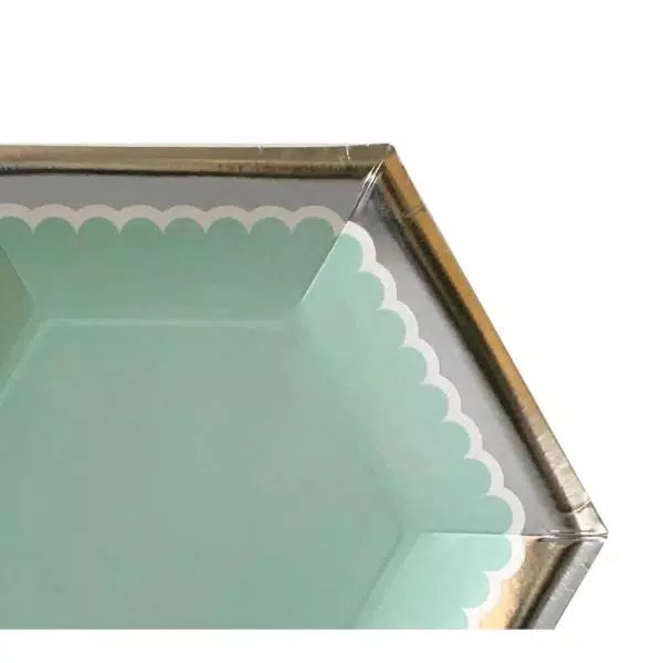 Sugar Plum Party SugarPlum Confection Hexagon Salad Plates, 16-Piece Mint with Silver Rim