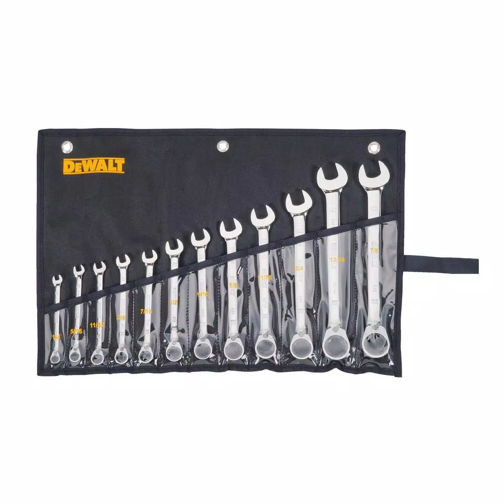 DEWALT 12-Piece SAE Reversible Ratcheting Wrench Set, 72-Tooth Full Polish Chrome