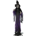 Haunted Hill Farm 6 ft. Animated Skeleton Witch Halloween Prop with Multi-Color Light Effects thumbnail 1