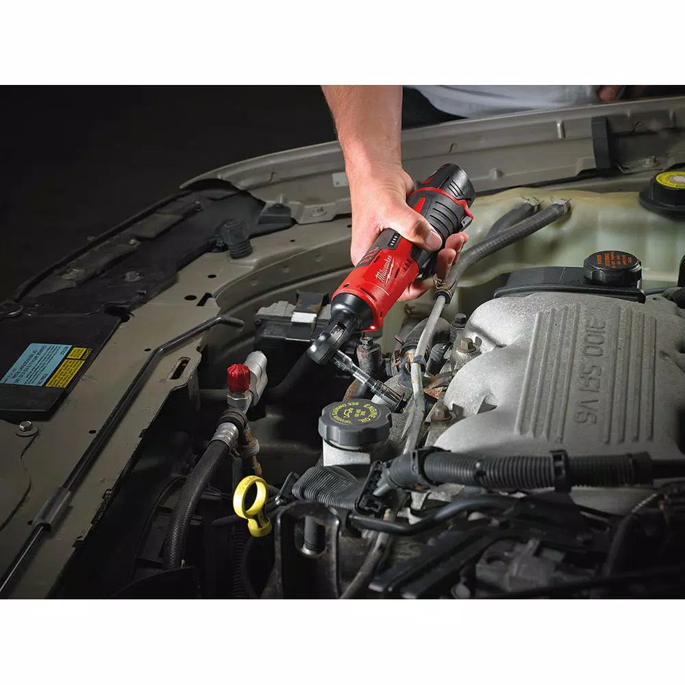 Milwaukee M12 12V Lithium-Ion Cordless 3/8 in. and 1/4 in. Ratchet Kit with Battery, Charger and Bag