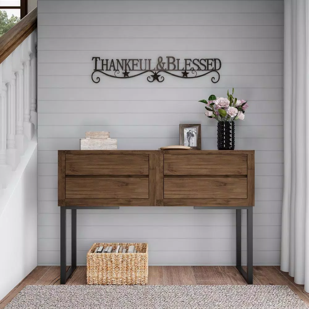 Lavish Home Thankful and Blessed Metal Cutout Wall Sign, Distressed Dark Brown