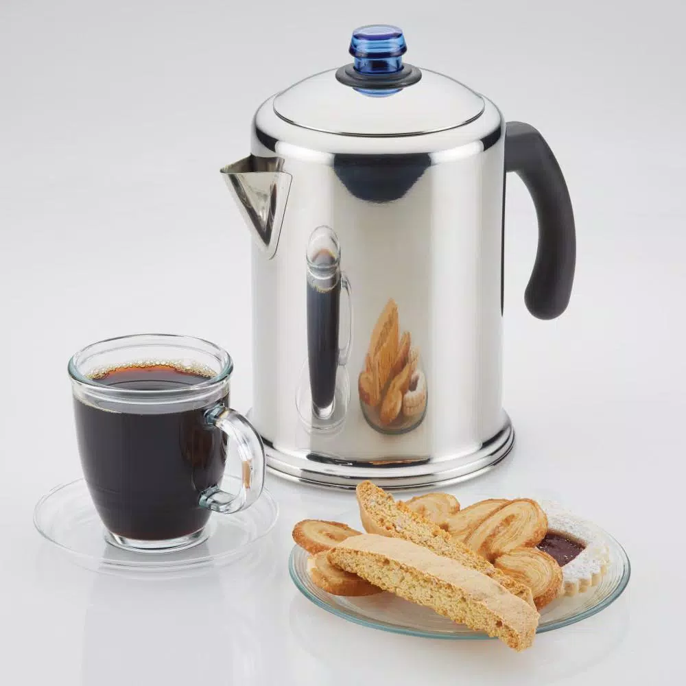 Farberware Classic 12-Cup Stainless Steel Stovetop Coffee Percolator with Blue Glass Knob