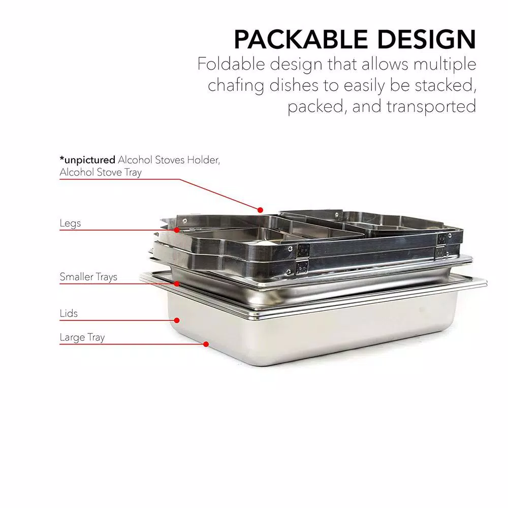 Alpha Living 8 Qt. Stainless Steel Chafing Dish Set of 2, Foldable Frame Buffet Server