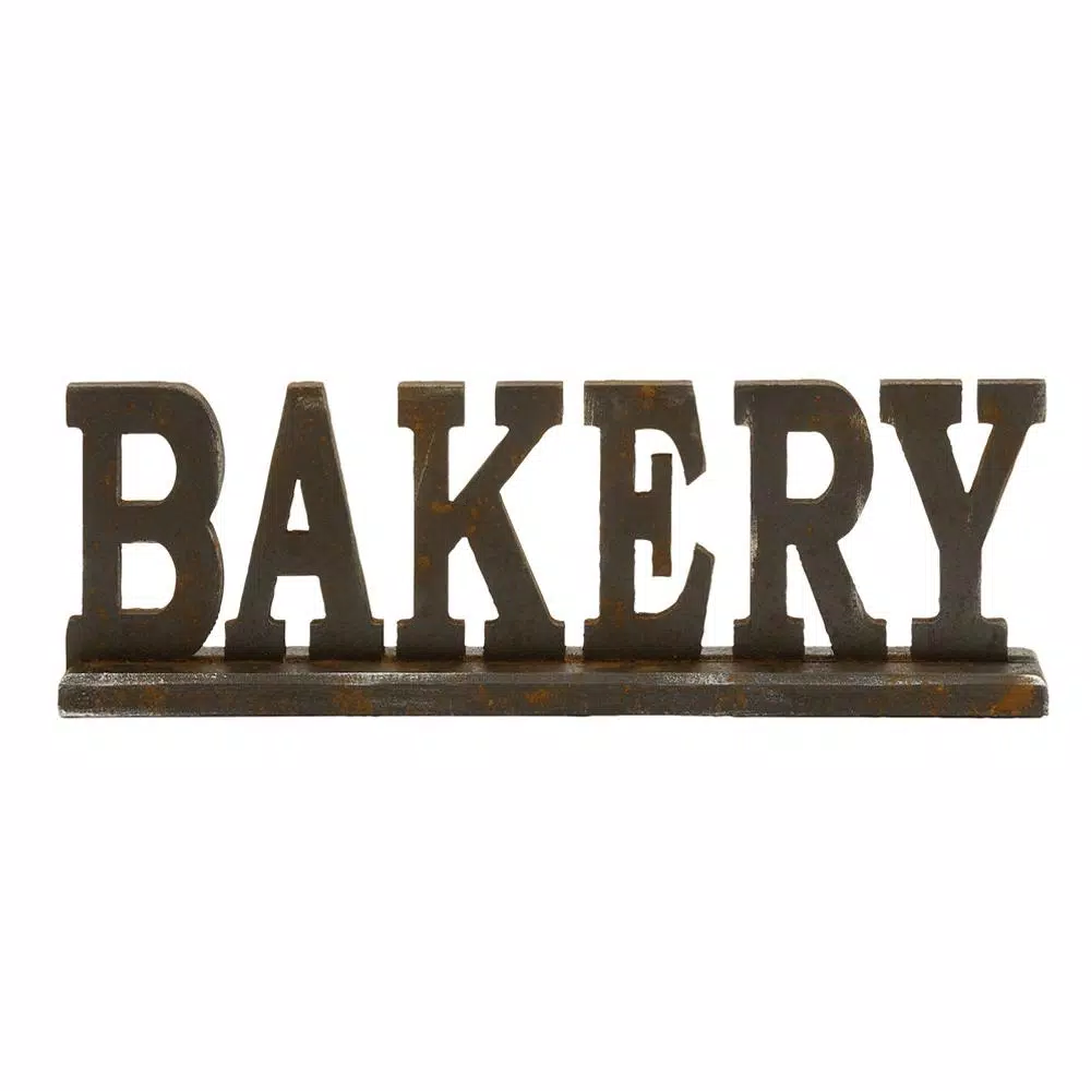 LITTON LANE Kitchen Whimsy 23 in. Bakery Wooden Table Sign with Rustic Iron Finish