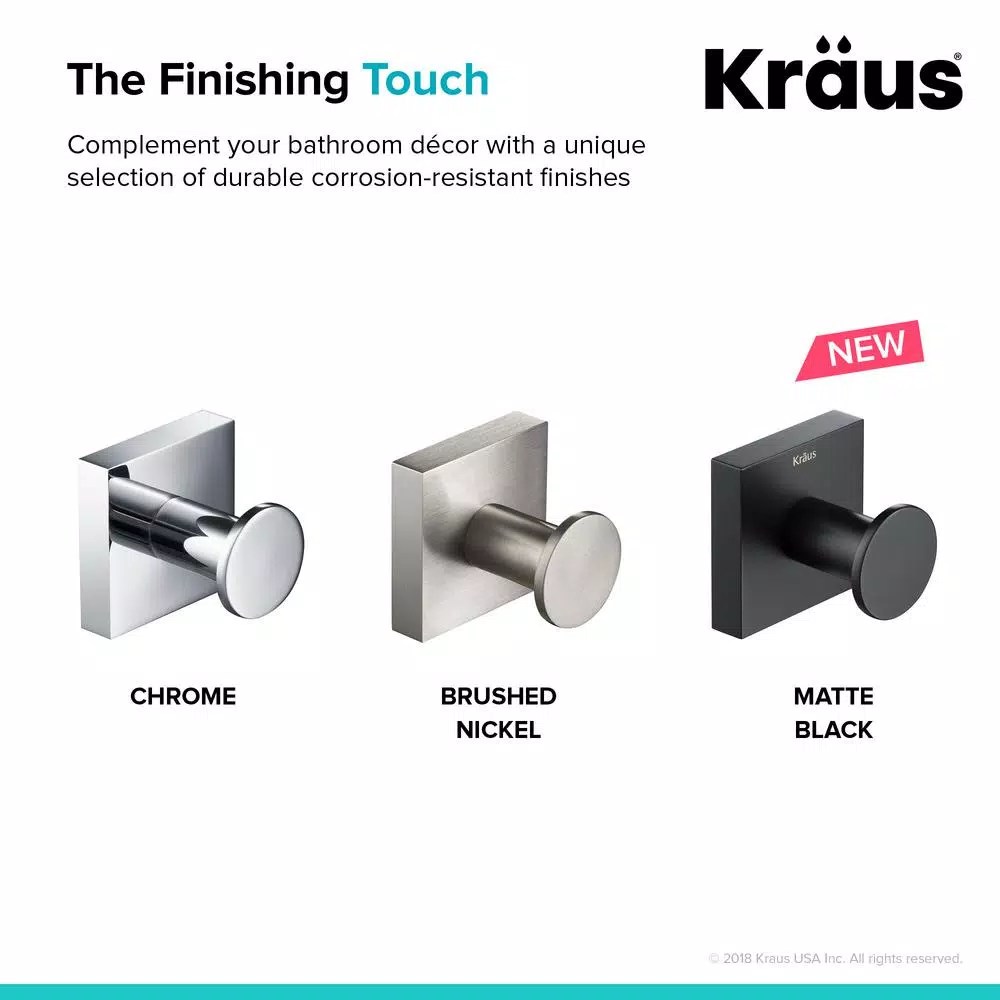 KRAUS Ventus Matte Black Solid Brass Robe and Towel Hook