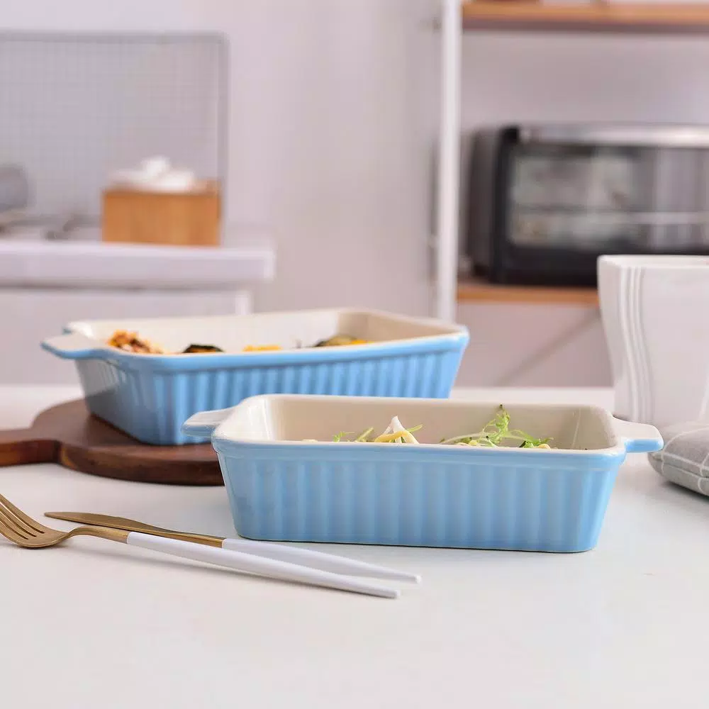 MALACASA 2-Piece Blue Porcelain Rectangle Bakeware Set - 9 in. and 11 in. Ceramic Baking Pans