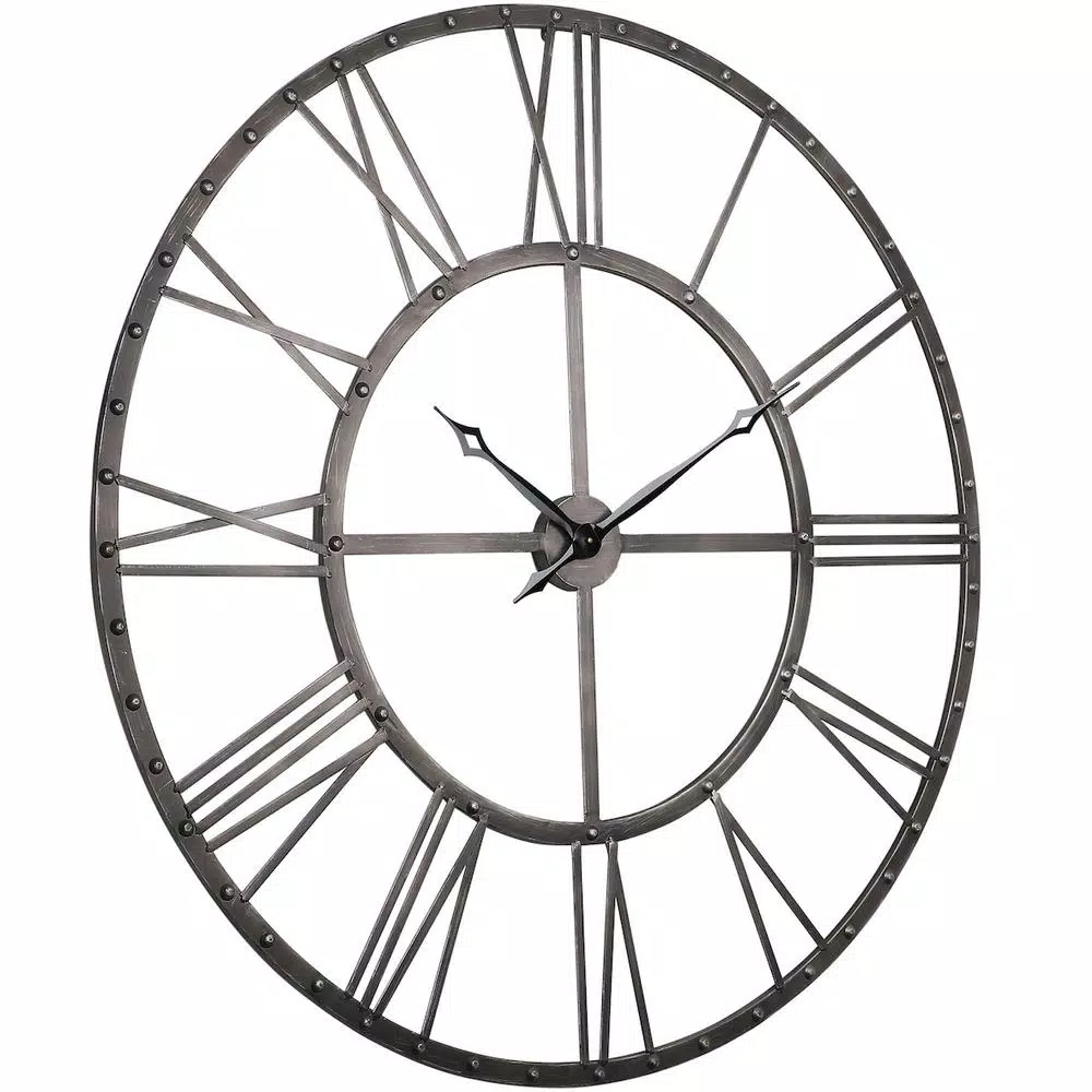 Utopia Alley Rivet Roman Industrial Oversize Wall Clock, 45-inch, Distressed Gray Metal