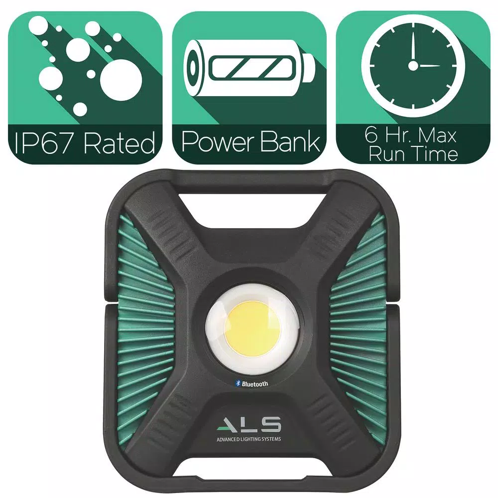 Advanced Lighting Systems ALS 6,000 Lumens Heavy-Duty LED Rechargeable Bluetooth Work Light with Power Bank