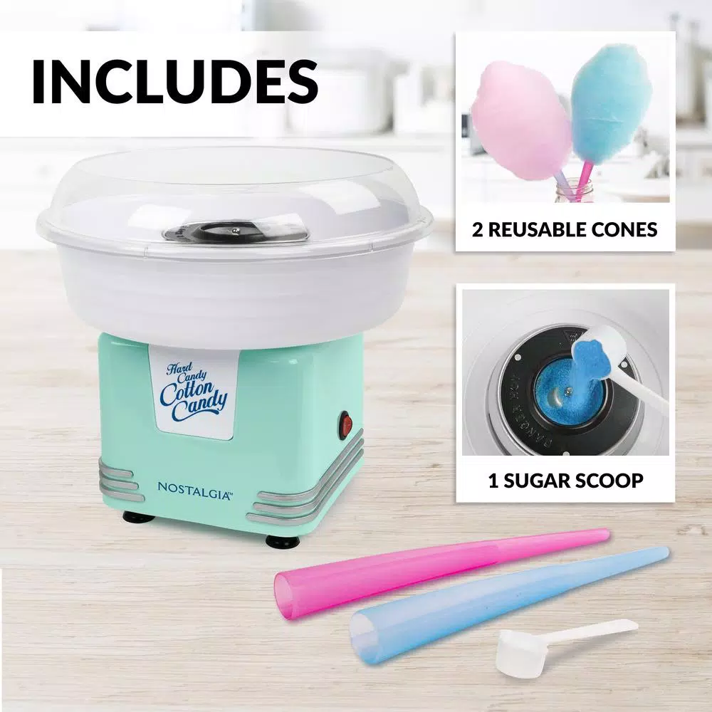 Nostalgia Retro Aqua Cotton Candy Maker - Works with Hard Candy & Sugar Free Candy