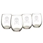 Cathy's Concepts Skull & Crossbones 21 oz. Stemless Wine Glasses, Set of 4, Clear Glass thumbnail 1