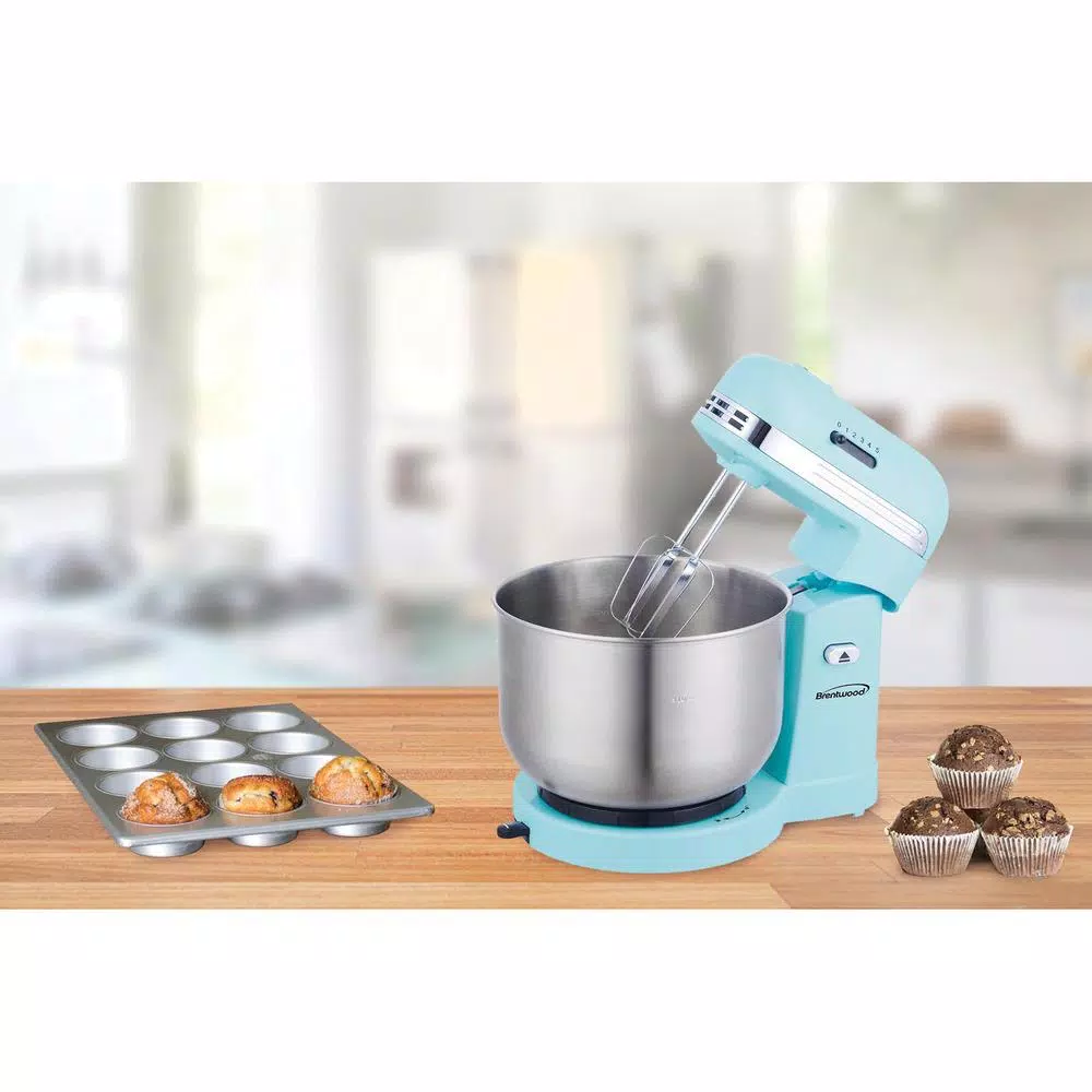 Brentwood Appliances Brentwood 5-Speed Stand Mixer with 3-Qt Stainless Steel Mixing Bowl, Blue