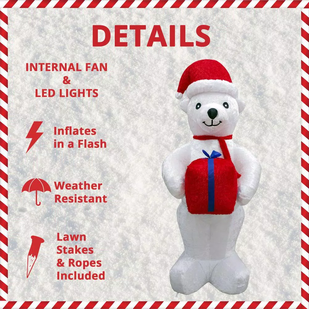 Fraser Hill Farm 8 ft. Pre-Lit Plush Polar Bear Christmas Inflatable Decoration