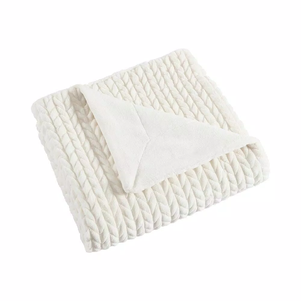 Unbranded MHF Home Quilted Braided Velvet Throw Blanket - White, 50 x 60 in